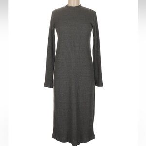 Velvet by Graham & Spencer Charcoal Ribbed Knit Midi Dress Long Sleeve M